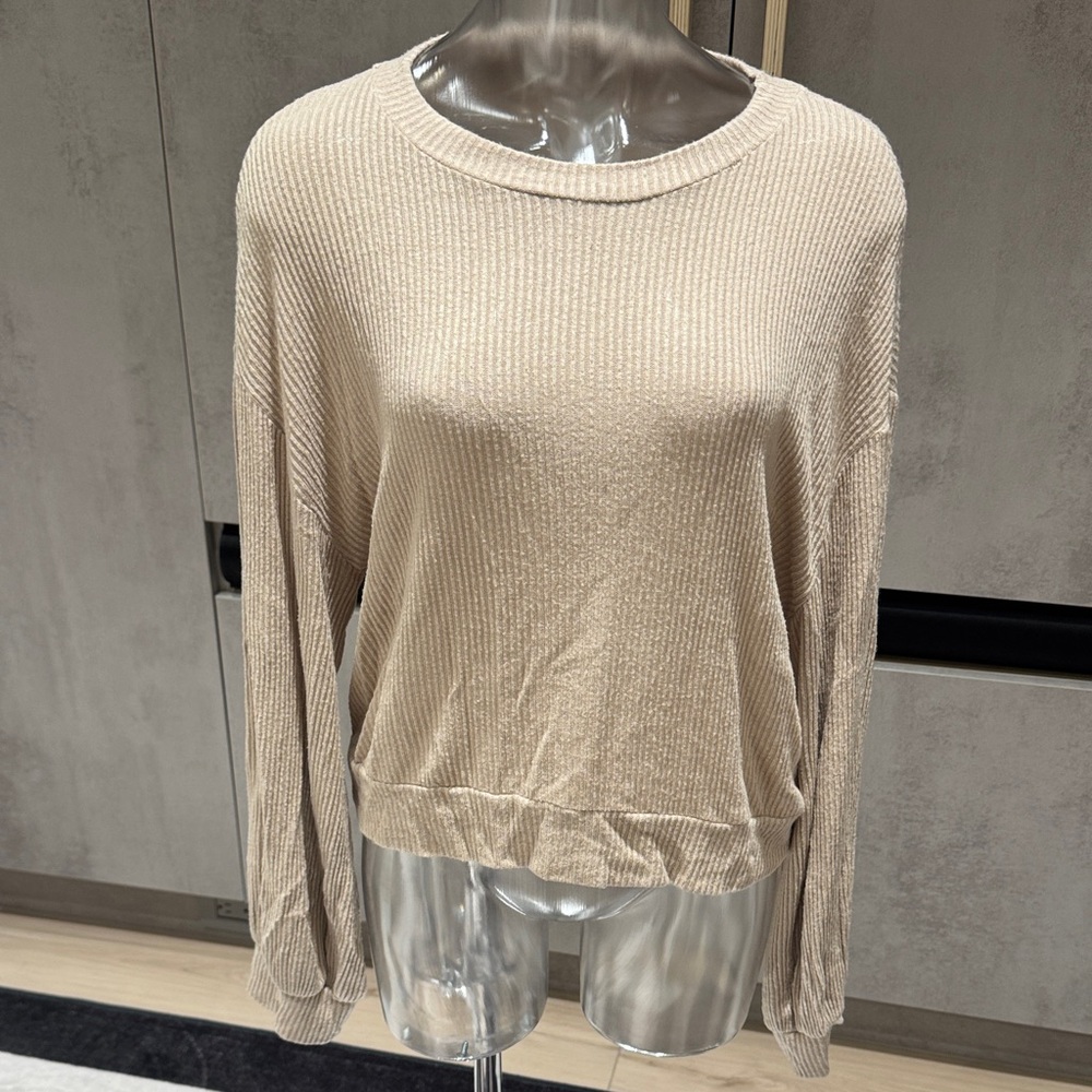 Cozy Beige Ribbed Knit Pullover